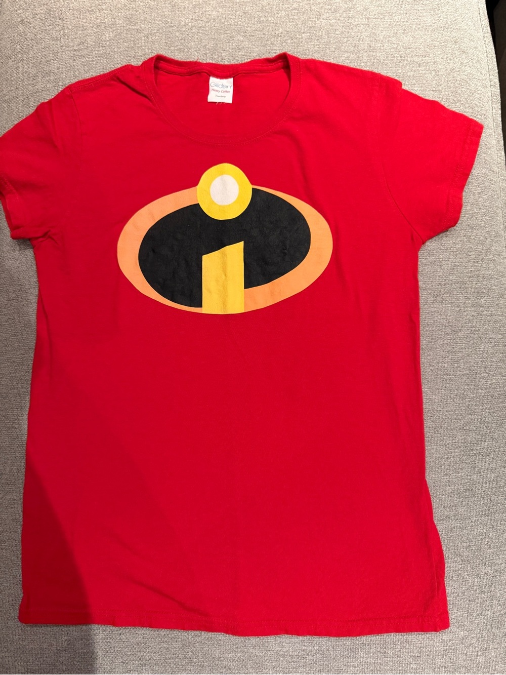 Gildan Red Short Sleeve Tee with Black and Yellow Superhero Emblem